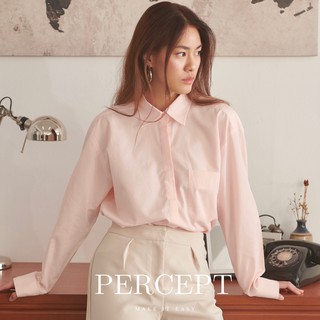 เสื้อเชิ้ตผู้หญิง แขนยาว แบรนด์ Percept, ทรง Oversize, รุ่น Lively ผ้า TC twill สี Old rose