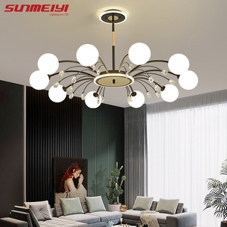 Sunmeiyi โคมไฟระย้า LED สไตล์โมเดิร์น สีดํา ทอง สําหรับห้องนั่งเล่น ห้องนอน ห้องครัว บ้าน เพดาน โคมไฟ