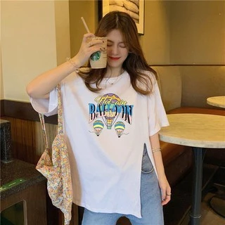 Dahong 💖 2254/2253 เสื้อผ้าสาวอวบ เสื้อยืดผ่าข้าง oversize คอกลม