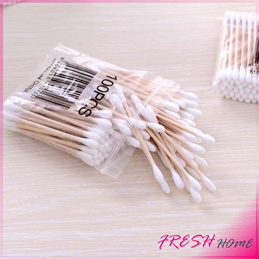 สำลีก้านด้ามไม้  หัวคู่คัตเติ้ลบัต สำลีแบบไม้  1 แพ็ค บรรจุ 80 ก้าน Cotton swab