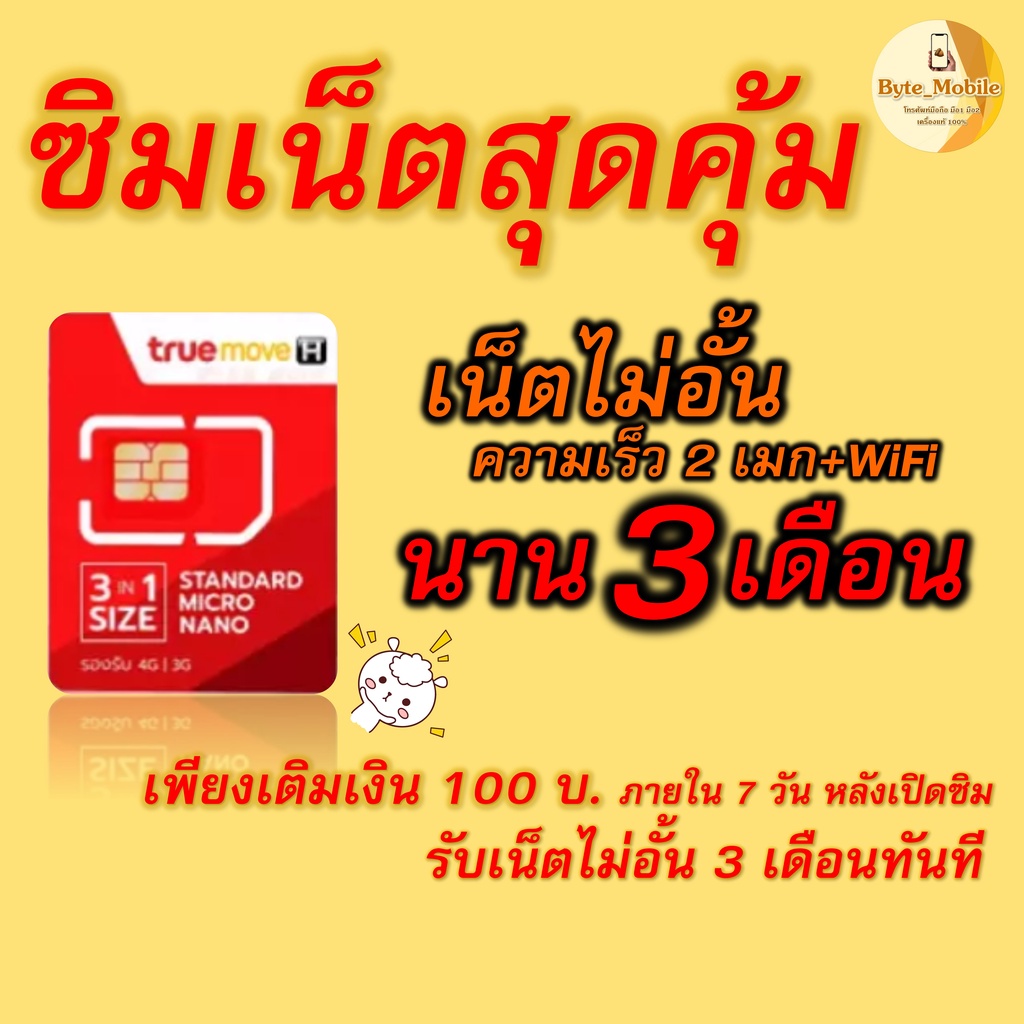 ซิมเน็ต เติมเงิน100บาท ใช้เน็ตฟรี 2Mbps 3เดือน ไม่ลดความเร็ว