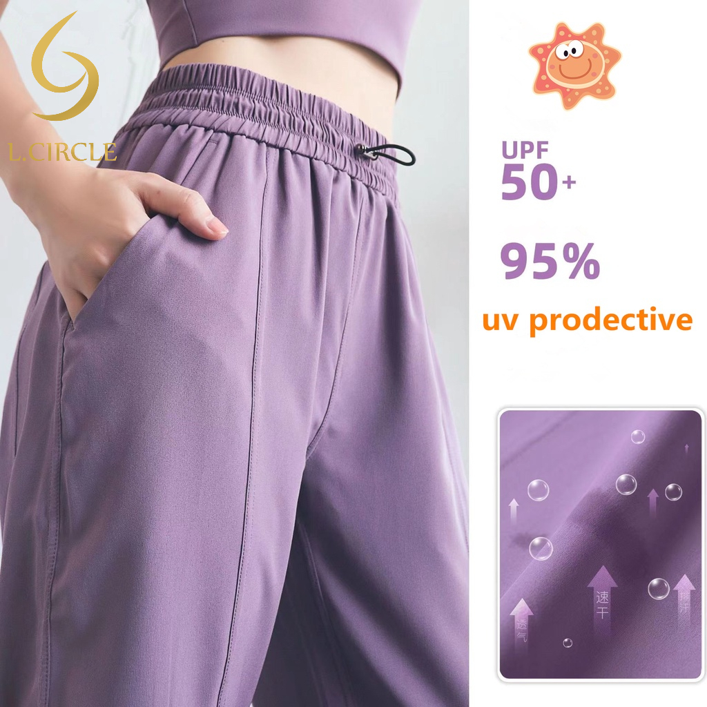 L.CIRCLEWomen เอวสูง Drawstring Gym กางเกงกีฬา Breathable Moisture แห้งเร็ว Leisure วิ่งชุดกีฬา
