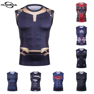 ใหม่เสื้อยืดลําลองแฟชั่นสําหรับผู้ชายแขนกุดพิมพ์ลาย Marvel Superhero Superman Spiderman Thor 3D