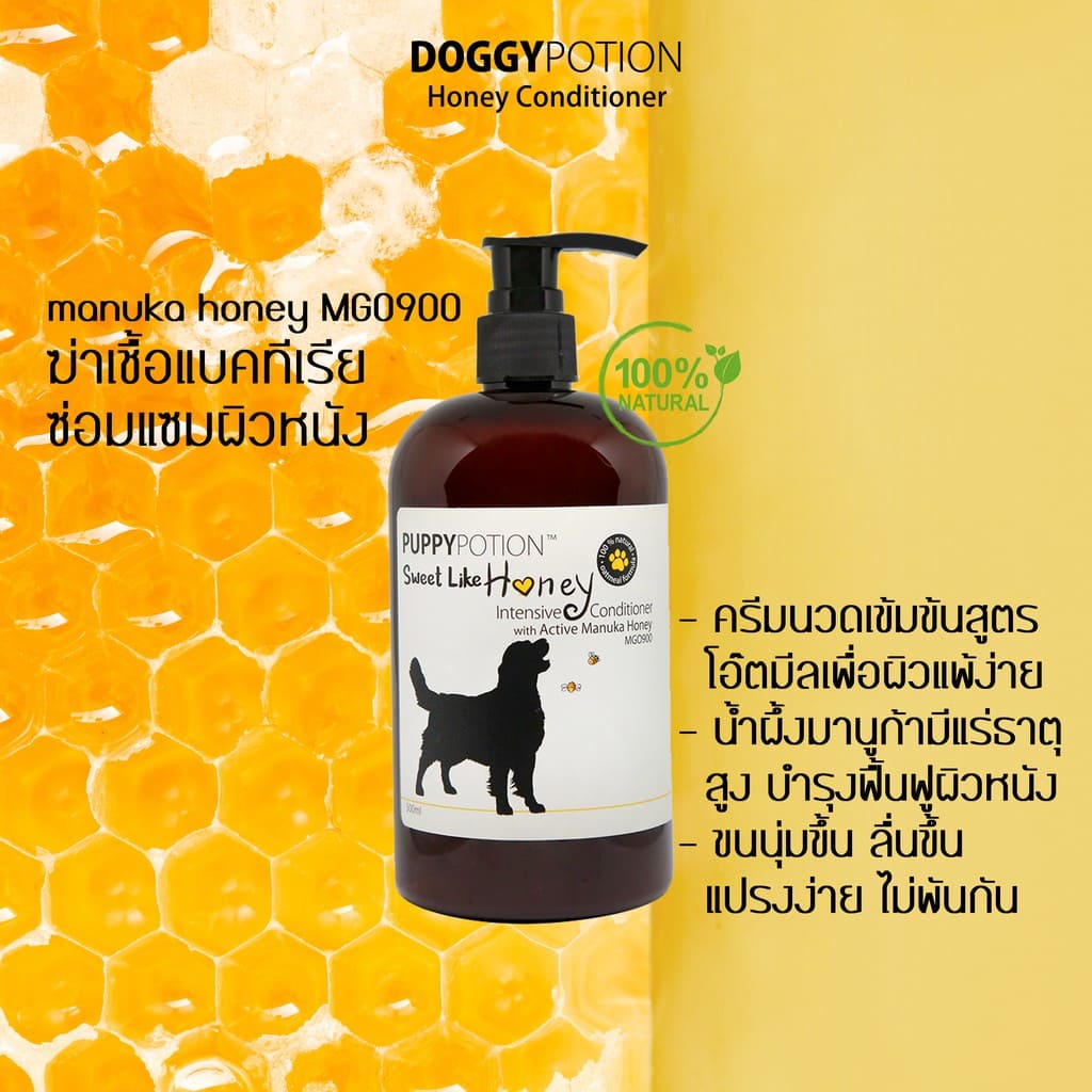 ลด 30% Exp:03/11/2024 ครีมนวดสุนัข สูตรน้ำผึ้งมานูก้า 500ml.Doggy Potion Honey