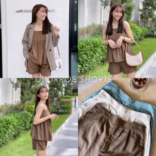 กางเกงขาสั้น churros shorts ผ้า cotton linen พร้อมส่ง 3 สี