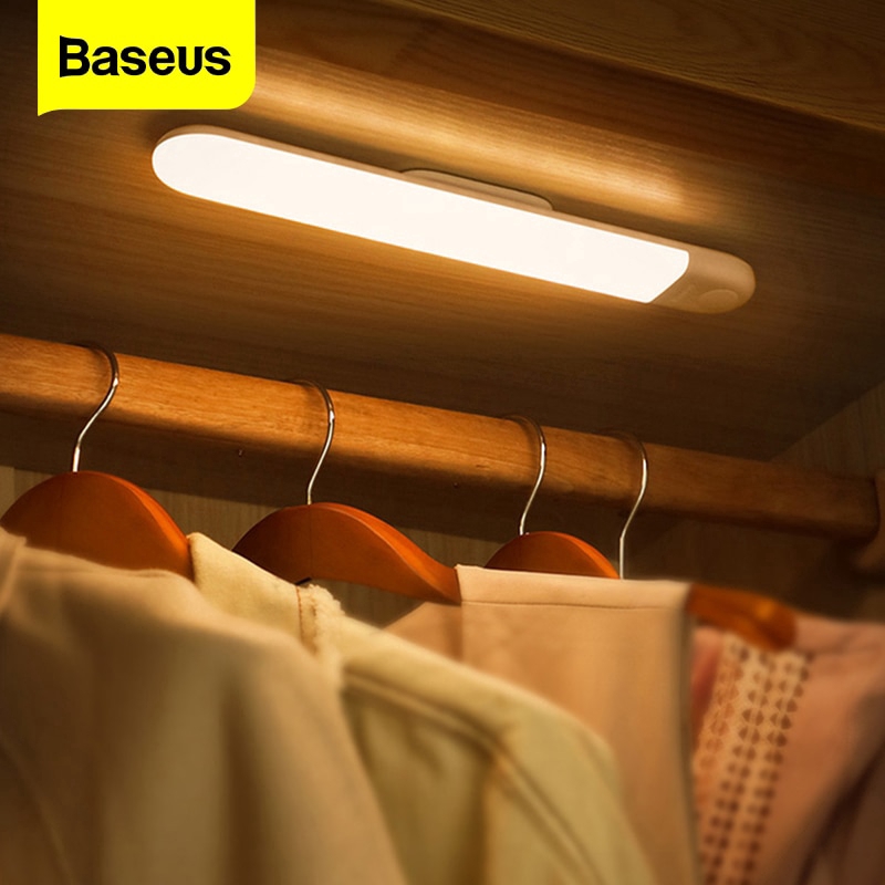 Baseus โคมไฟ LED เซนเซอร์ตรวจจับการเคลื่อนไหว PIR ชาร์จ USB สําหรับติดตู้เสื้อผ้า ห้องครัว ห้องนอน ตู้เสื้อผ้า
