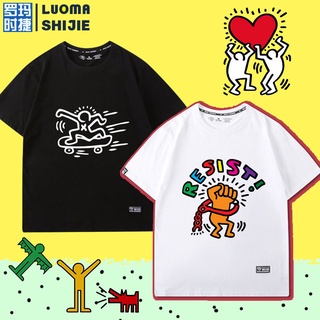 T-shirt  เสื้อยืดผู้ชาย 2021 เทรนด์ใหม่ถนนศิลปิน Keith Haring Keith Haring ฤดูร้อนแขนสั้นผู้ชายS-5XL