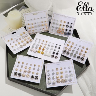 Ellastore123 ต่างหูสตั๊ด ทรงลูกบอล เรขาคณิต ประดับมุกเทียม สไตล์เกาหลี เครื่องประดับ สําหรับผู้หญิง 12 คู่