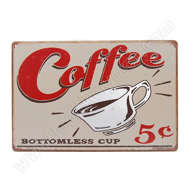 ป้ายสังกะสีวินเทจ Coffee Bottomless cup