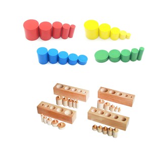 Montessori Sensorial Material Knobless Cylinder Set and Wooden Block Toy Set