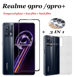 3in1 ฟิล์มกระจกนิรภัย ฟิล์มเลนส์กล้อง ฟิล์มไฟเบอร์ด้านหลัง สําหรับ Realme 9pro 9i pro+