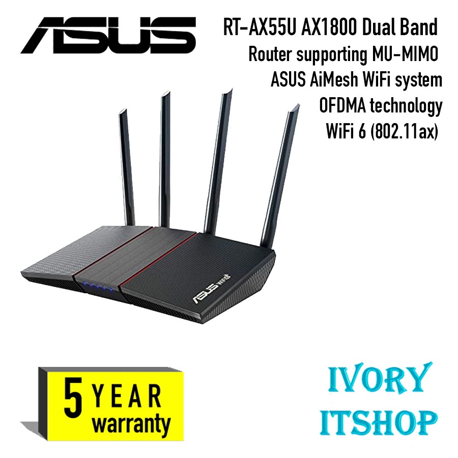 ❃RT-AX55 ASUS WiFi 6 AX1800 Dual Band Wireless Router RT AX55/ivoryitshop
