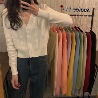 ส่งทันที Cici(NO. C448)เสื้อคาดิแกนแขนยาวสีมาชเมลโล่สีหวาน เนื้อผ้านุ่มแต่งลายนู้นกระดุมใหญ่