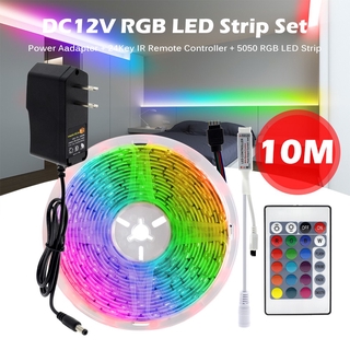 แถบไฟ Led 10 เมตร ครบชุด แถบไฟ RGB LED 5050 Dc12V Led เทปแถบไฟ พร้อมอะแดปเตอร์ Ir / Rf + รีโมต