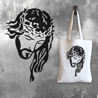 กระเป๋าผ้าแคนวาส สไตล์ที่ 237 สกรีนลายสไตล์พ่นสีสเปร์ย แนว Street Art ลาย stencil-clip-art-jesus-christ