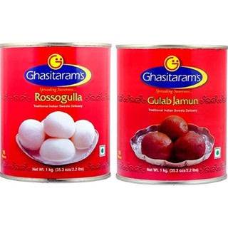 Gulab Jamun - Rossogulla Rasgulla 1kg Ghasitaram 1กก กุหลาบจามุน ขนมก้อนแป้ง หรือ 1กก นมผสมชีสในน้ำเชื่อม