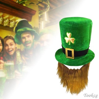 [{Cod]] St. Patricks Day Green Leprechaun หมวกกํามะหยี่ ลายเครา ไอริช แชมร็อค อุปกรณ์เสริมชุดแฟนซี