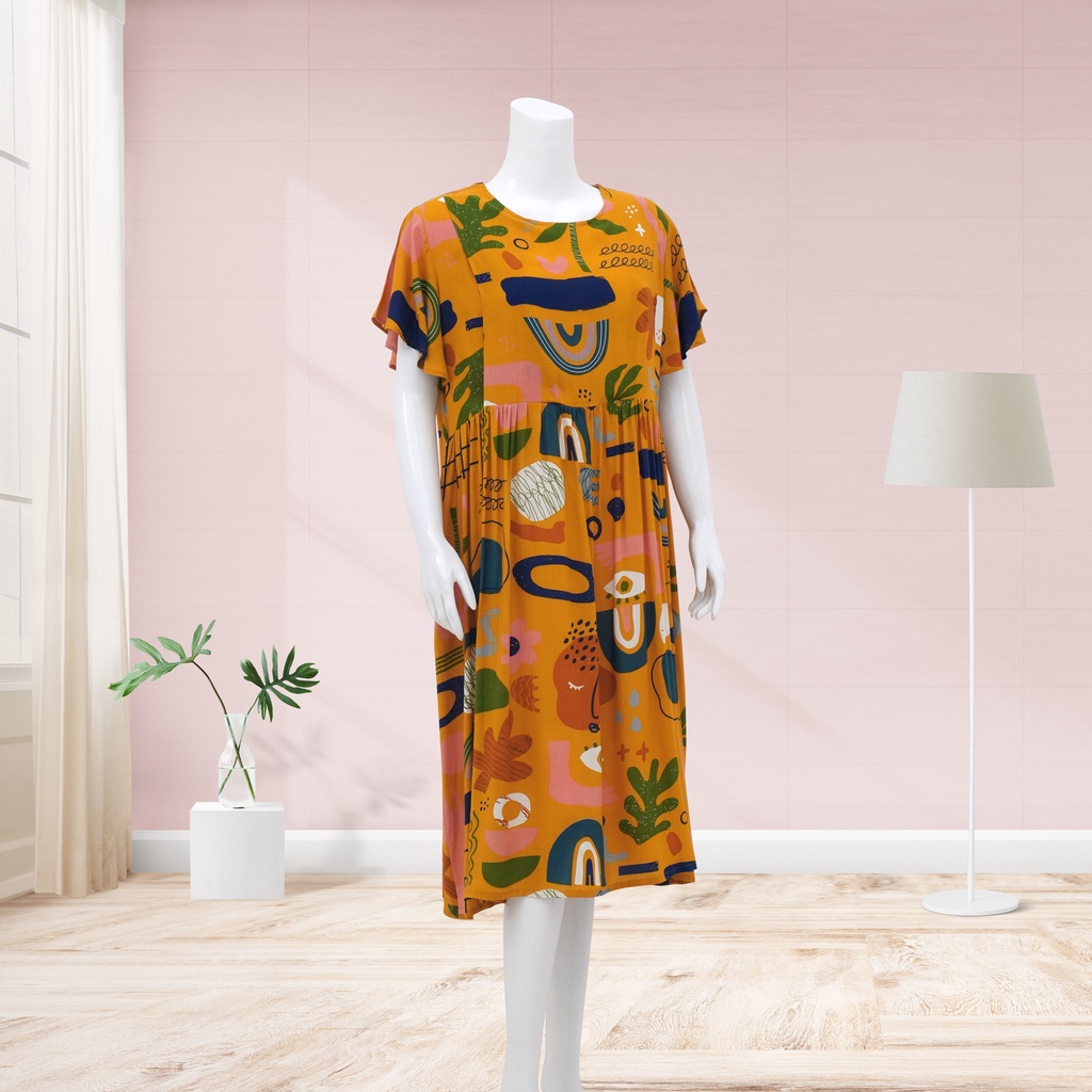 Lunaci Mustard Aztec Kina Dress