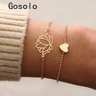 Goslo promotion stock LUSION 2020 New Design Multilayer Heart Lotus Bracelet For Women Bohemia Beach Fashion Jewelry Summer Accessories Gifts women girl gift girls girlfriend