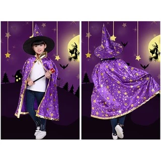 ผ้าคลุมแม่มด💥พร้อมส่ง💥ผ้าคลุม ชุดแม่มด 🎃 ฮาโลวีน รุ่น เสื้อคลุมสกรีนลายดาวสีทอง🏍️💨 ส่งจากไทย