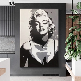 Marilyn Monroe ภาพวาดสีน้ํามันอะคริลิค บนผ้าใบ แฮนด์เมด ขนาดใหญ่ สีดํา และสีขาว สําหรับตกแต่งผนังบ้าน ห้องนั่งเล่น