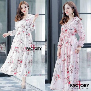 1Factory Maxi Dress ชีฟองพิมพ์ลายผูกเอวงานน่ารักมากกก  ผ้าเนื้อดี  พิมลายคมชัด ทรงสวยใส่สบาย เสื้อผ้าแฟชั่นผู้หญิง ทันสม