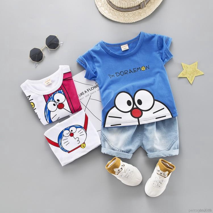 Kids Cartoon Cat Jeans + T-shirt Short Sleeve Set | Set Kaos T-shirt ...