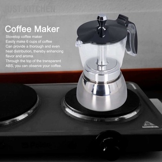 Just Kitchen เครื่องชงกาแฟ 6 ถ้วย Moka Pot ใส Abs ด้านบน สเตนเลส สําหรับบ้าน สํานักงาน