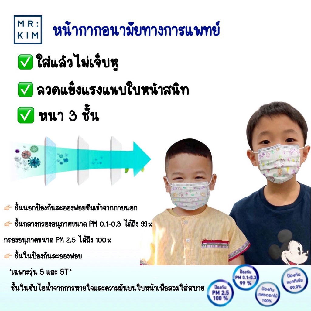 Gview(จีวิว) แมสเด็ก หน้ากากอนามัยเด็ก หน้ากาก3ชั้น แบบมีชั้นกรอง รุ่น KS2 2-6 ขวบ ผลิตในไทย 50ชิ้น/กล่อง
