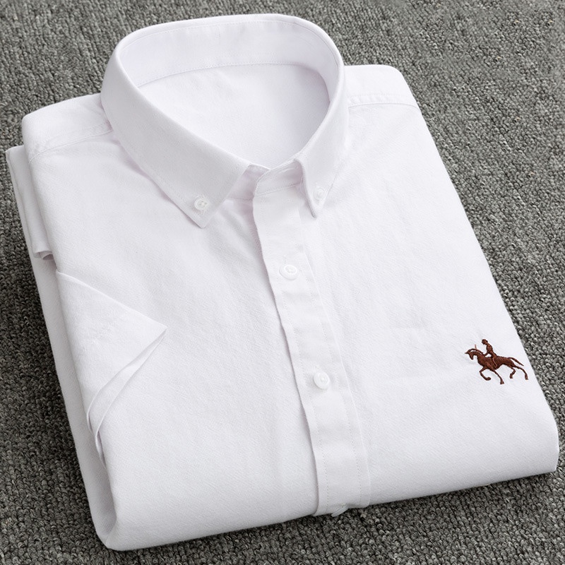ฤดูร้อนสบายๆผ้าฝ้าย 100% Oxford แขนสั้น Man Social เสื้อปกติ Fit Plus ขนาดเกาหลีสไตล์ผู้ชายเสื้อ 6xl