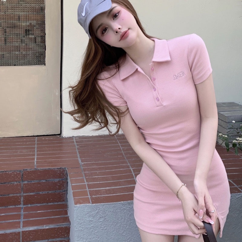 พร้อมส่ง เดรสคอโปโล ชุดเดรส มีสามสี ดำ ขาว เทา เกาหลี ชุดหวาน เนื้อผ้าใส่สบาย