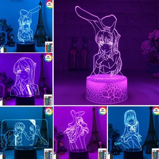 Sakurajima Mai Bunny Night Lights โคมไฟอะคริลิคสําหรับตกแต่งบ้านห้องนอนของขวัญวันเกิด