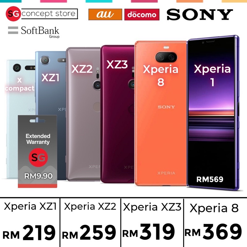 Sony Xperia 1, Xperia 8, X COMPACT , XZ , XZ1 , XZ2 &amp; XZ3 (ของแท้มือสอง) ของแท้ จากญี่ปุ่น Docomo , Au &amp; Softbank