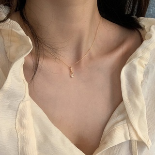 เครื่องประดับ สร้อยคออัลลอย จี้รูปหยดน้ํา ประดับเพชรเทียม แฟชั่นสําหรับผู้หญิง