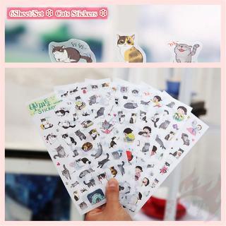 ❉ Cats &amp; Girl สติ๊กเกอร์ ❉ 6Sheet/Set DIY Diary Scrapbooking Decals สติ๊กเกอร์