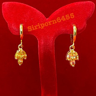 สวยโดดเด่น ต่างหูห่วงทองห้อยเพชรบุศราคัม ไม่ลอก ไม่ดำ ใส่แล้วไม่แพ้