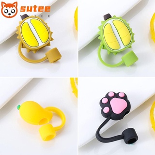 SUER 1pcs Cute Silicone Straw Plug Reusable Cup Accessories Drinking Dust Cap Airtight Creative Splash Proof Straw Tips Cartoon Plugs Cover