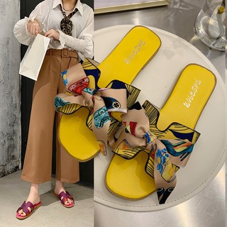 [ MAY ] H Silk Sandals Korean Fashion Women Shoes Non-slip  รองเท้า