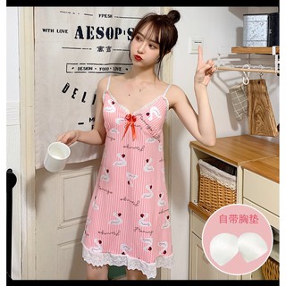 Women Sleepwear Sexy cotton Nightdress ชุดนอนสตรี