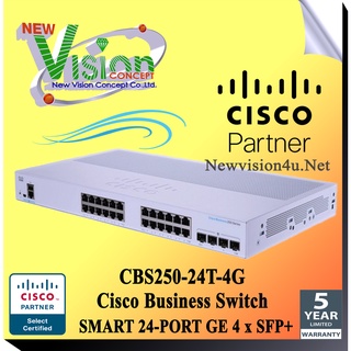 SWITCH HUB (สวิตซ์ฮับ) CISCO 24 PORTS (CBS250-24T-4G-EU) CBS250 SMART 24-PORT GE, 4 x SFP By NewVision4U.Net