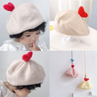 หมวกเบเร่ต์ ผ้าวูลถัก ลายหัวใจ สีพื้น สําหรับเด็กทารก