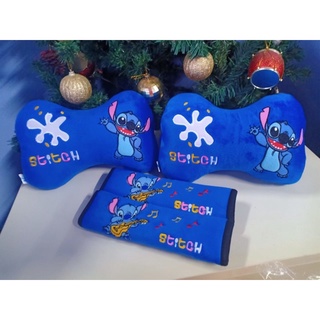 setหมอนรองคอ+ที่หุ้มเบลล์ในรถยนต์ลายสติชStitch