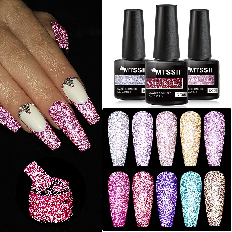 MTSSII 10 สีเจลสะท้อนแสงเล็บ Glitter เจลกึ่งถาวรเคลือบเงาเล็บ UV เจลสําหรับเล็บ