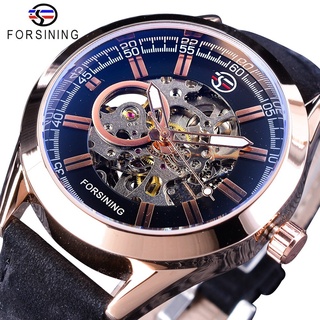 Forsining Rose Golden Case Genuine Leather Belt Men Fashion Wearing Mens Mechanical Automatic Skeleton Watches Top Brand