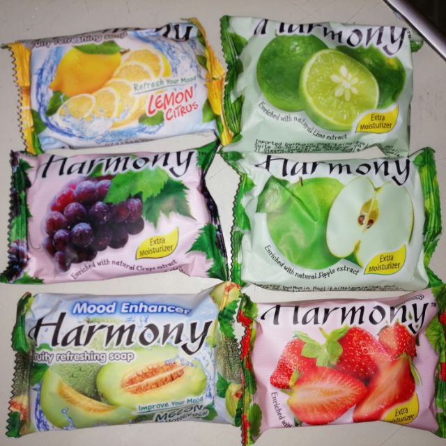 (ของแท้ ผลิตอินโด) Harmony ฮาร์โมนี่ สบู่ผลไม้ 70-75 กรัม กลิ่นต่างๆ🍊🍇🍓🍋🍏