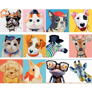 🔥Ready Stock🔥20*20cm Framed oil painting DIY Children Digital Painting Paint By Numbers Canvas cute pet dog cat Wall decor จิตรกรรม Oil Painting