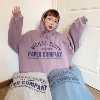 🔥ราคาถูกที่สุด🔥เสื้อสเวตเตอร์แขนยาวทรงใหญ่ มีฮู๊ด 2 สี สกรีนลาย PAPER COMPANY