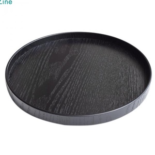 [high quality] Round Wooden Plate Food Snacks Serving Tray Salad Bowl Platter Black 21cm