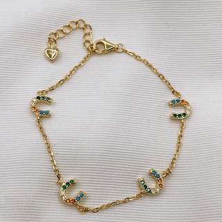 Dainty Horseshoe Charm Bracelet, 18K Gold Plated Sterling Silver Bracelet B0002 | เงินแท้ 925 ชุบทองเเท้ 18 กะรัต