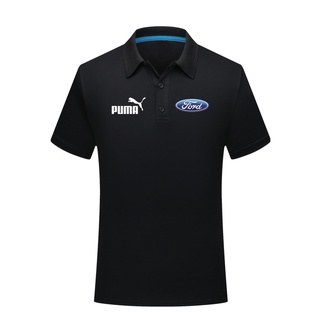 Ford เสื้อโปโลพิมพ์โลโก้ เสื้อกีฬาคอปกหลวม เสื้อโปโลแบบแห้งเร็ว เสื้อยืดกีฬา ด้านบนธุรกิจสบาย ๆ